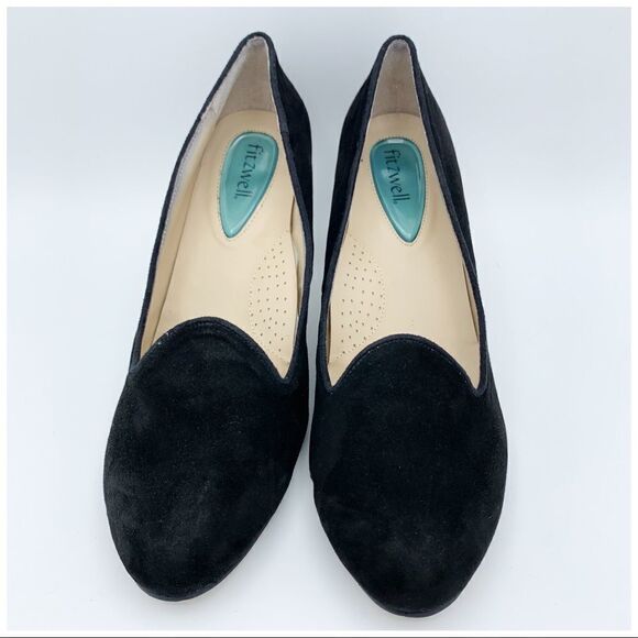 FITZWELL Black Suede Mixer Comfort Pump Heels w/Stacked Heel 9.5 - Picture 2 of 12